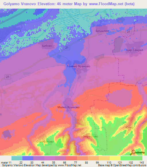 Golyamo Vranovo,Bulgaria Elevation Map