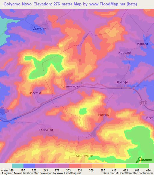 Golyamo Novo,Bulgaria Elevation Map