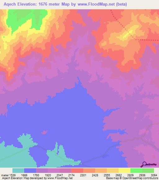 Aqech,Iran Elevation Map