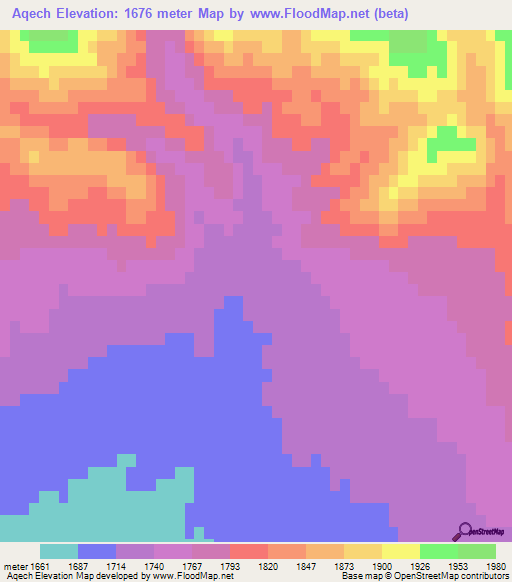 Aqech,Iran Elevation Map