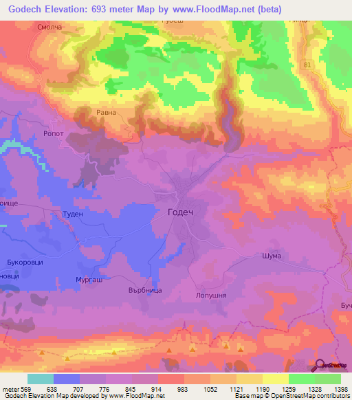 Godech,Bulgaria Elevation Map
