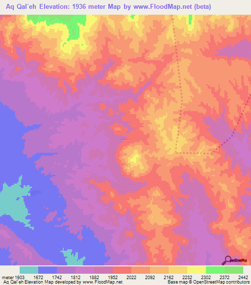 Aq Qal`eh,Iran Elevation Map