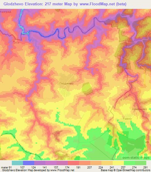 Glodzhevo,Bulgaria Elevation Map