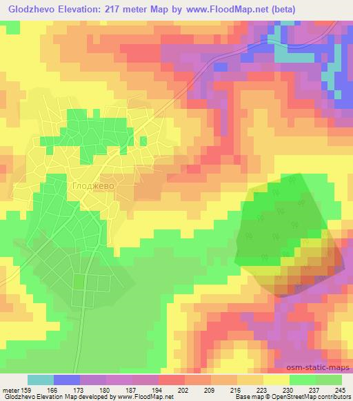 Glodzhevo,Bulgaria Elevation Map