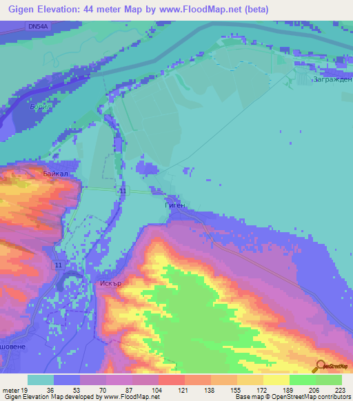 Gigen,Bulgaria Elevation Map