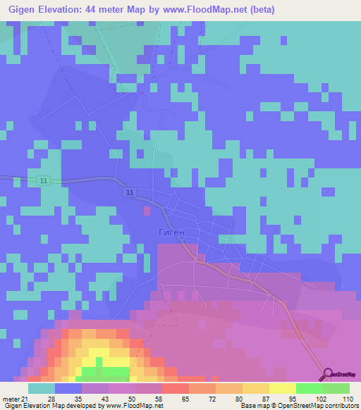 Gigen,Bulgaria Elevation Map