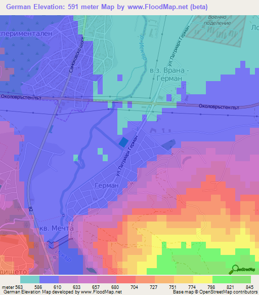 German,Bulgaria Elevation Map
