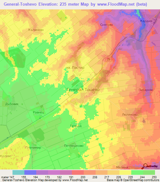 General-Toshevo,Bulgaria Elevation Map