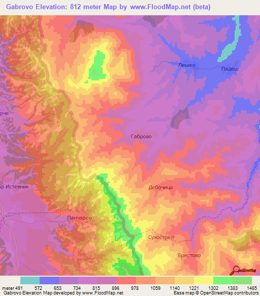 Gabrovo,Bulgaria Elevation Map