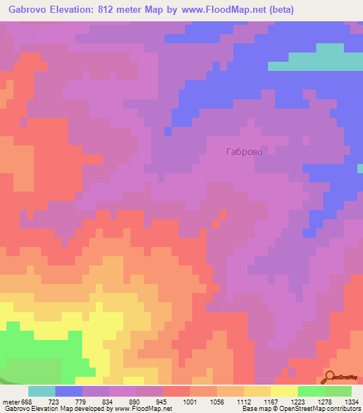 Gabrovo,Bulgaria Elevation Map