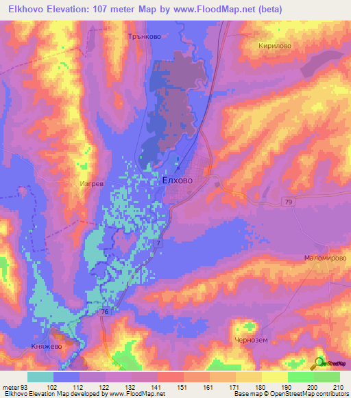 Elkhovo,Bulgaria Elevation Map