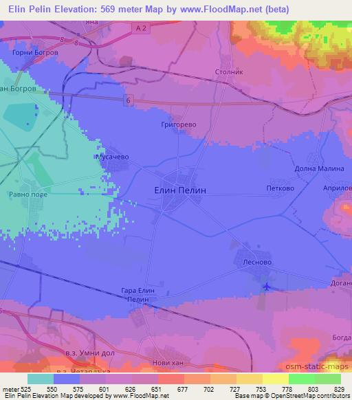 Elin Pelin,Bulgaria Elevation Map