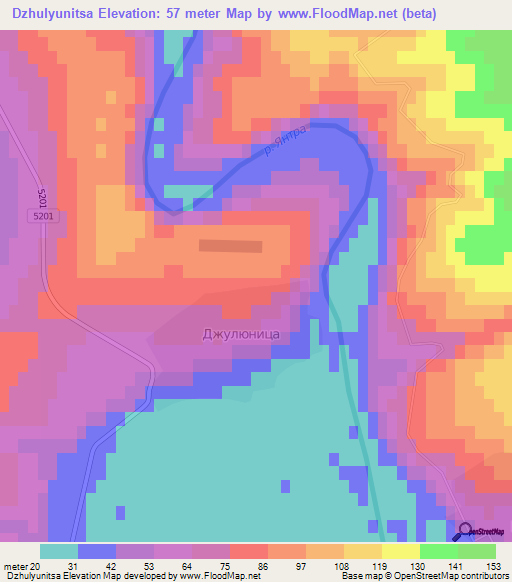Dzhulyunitsa,Bulgaria Elevation Map