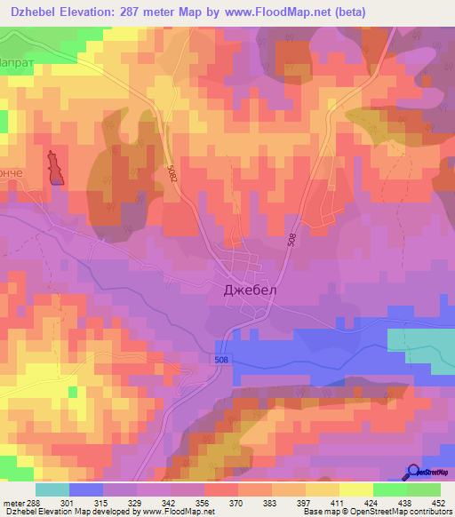 Dzhebel,Bulgaria Elevation Map