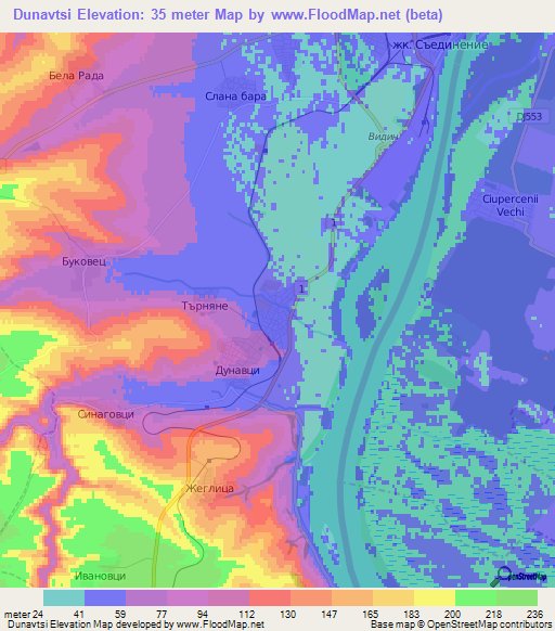 Dunavtsi,Bulgaria Elevation Map