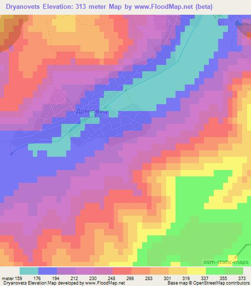 Dryanovets,Bulgaria Elevation Map