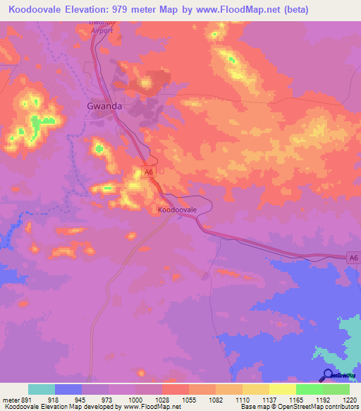 Koodoovale,Zimbabwe Elevation Map