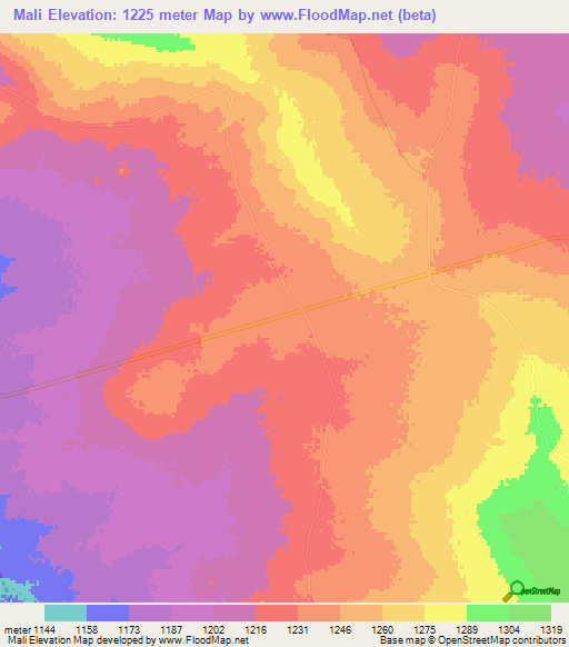 Mali,Zimbabwe Elevation Map
