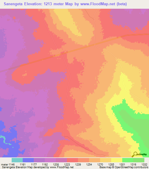 Sanengeta,Zimbabwe Elevation Map