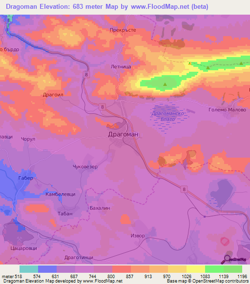 Dragoman,Bulgaria Elevation Map