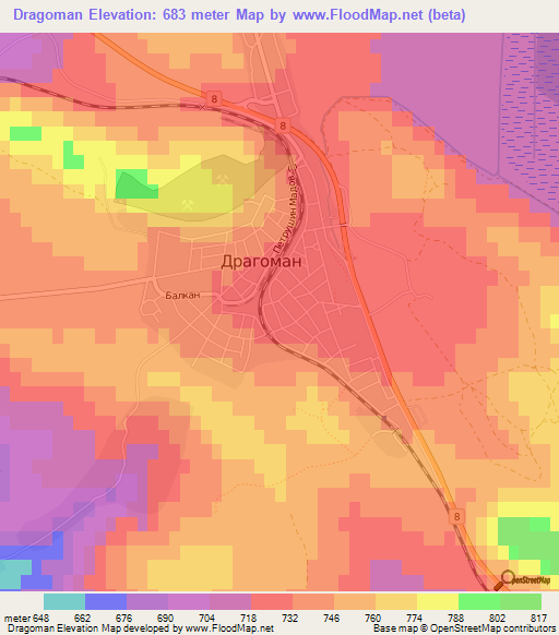 Dragoman,Bulgaria Elevation Map