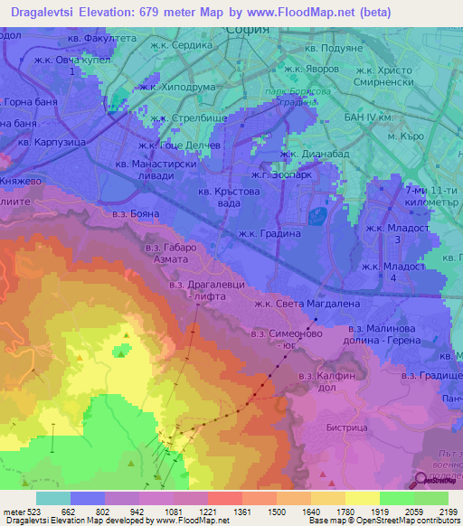 Dragalevtsi,Bulgaria Elevation Map