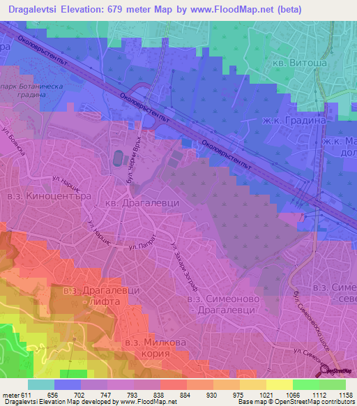 Dragalevtsi,Bulgaria Elevation Map