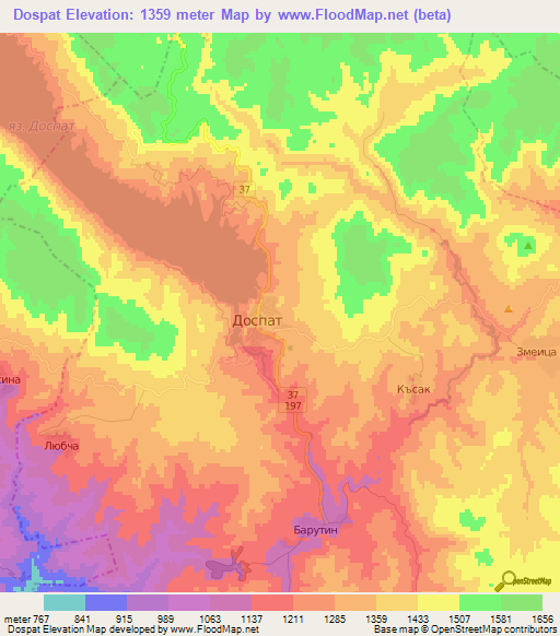 Dospat,Bulgaria Elevation Map