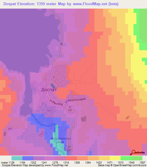 Dospat,Bulgaria Elevation Map