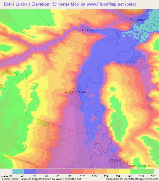 Dolni Lukovit,Bulgaria Elevation Map