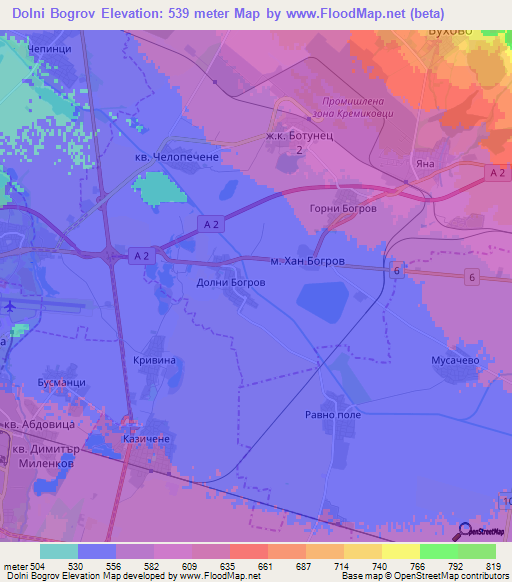 Dolni Bogrov,Bulgaria Elevation Map