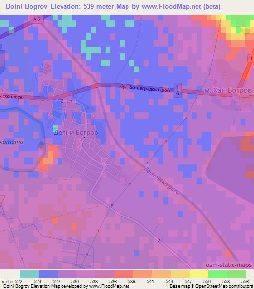 Dolni Bogrov,Bulgaria Elevation Map