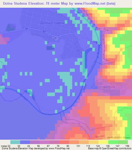 Dolna Studena,Bulgaria Elevation Map