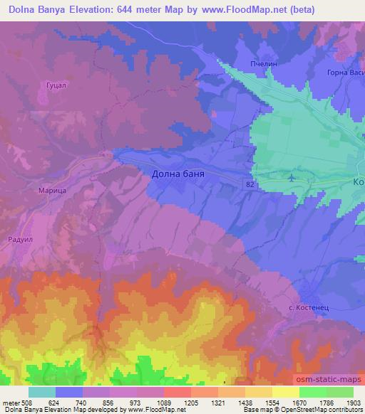 Dolna Banya,Bulgaria Elevation Map