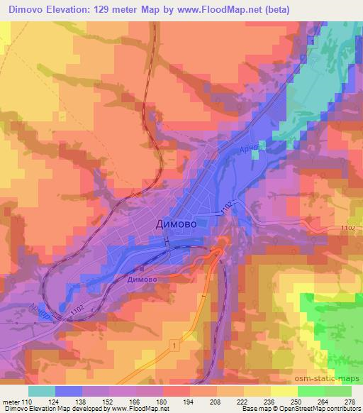 Dimovo,Bulgaria Elevation Map