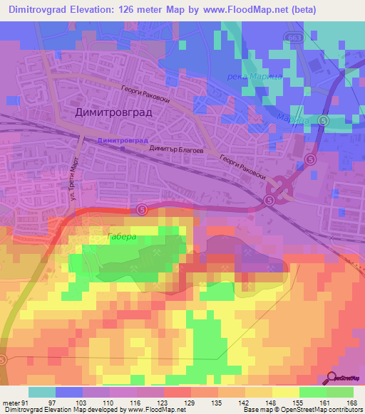 Dimitrovgrad,Bulgaria Elevation Map
