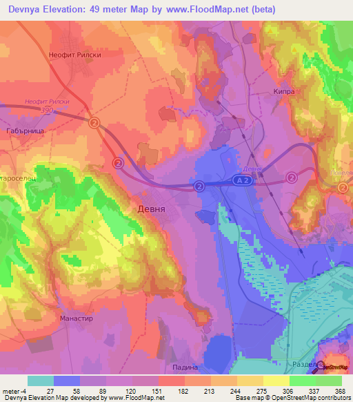 Devnya,Bulgaria Elevation Map