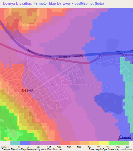 Devnya,Bulgaria Elevation Map