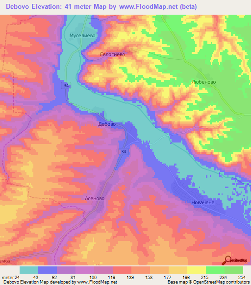 Debovo,Bulgaria Elevation Map
