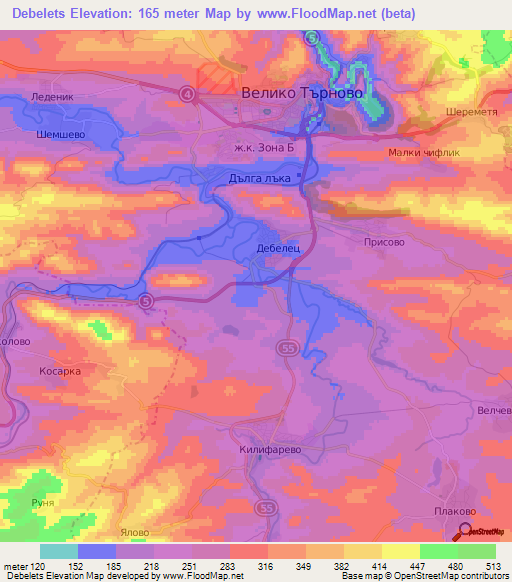 Debelets,Bulgaria Elevation Map