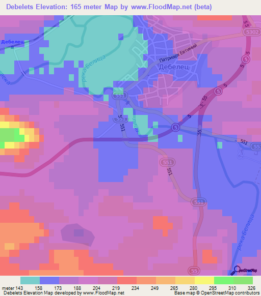 Debelets,Bulgaria Elevation Map