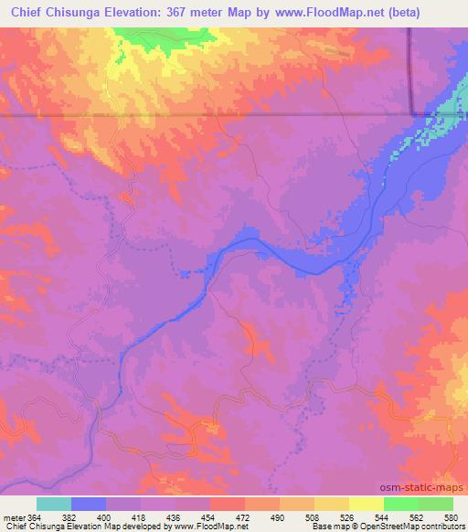Chief Chisunga,Zimbabwe Elevation Map