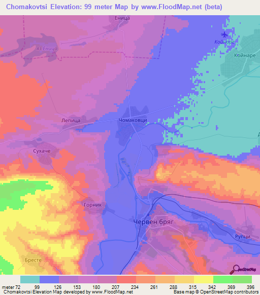 Chomakovtsi,Bulgaria Elevation Map