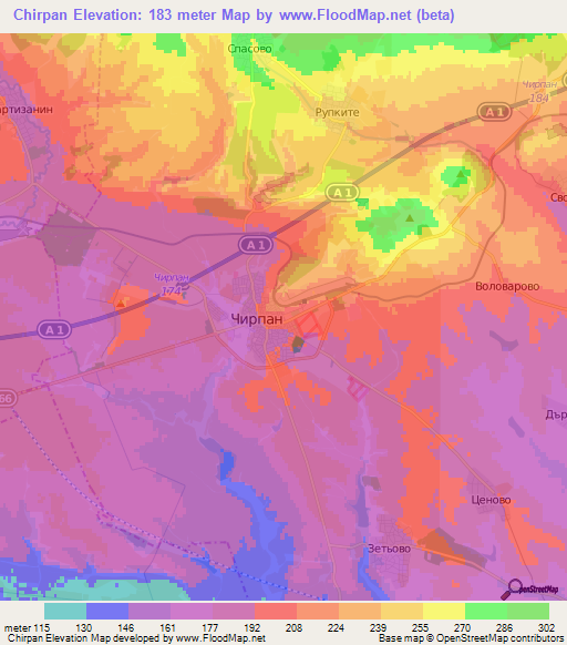 Chirpan,Bulgaria Elevation Map