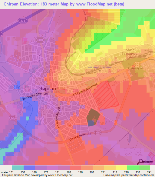 Chirpan,Bulgaria Elevation Map