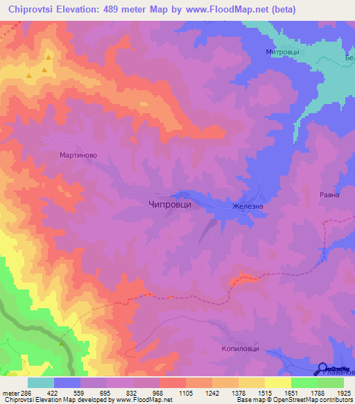 Chiprovtsi,Bulgaria Elevation Map