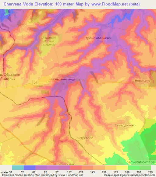 Chervena Voda,Bulgaria Elevation Map