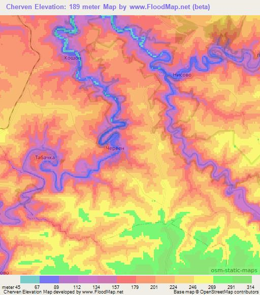 Cherven,Bulgaria Elevation Map