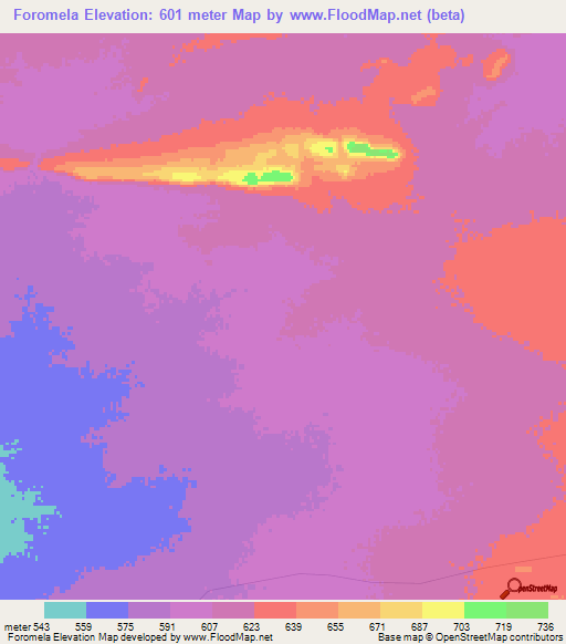 Foromela,Zimbabwe Elevation Map