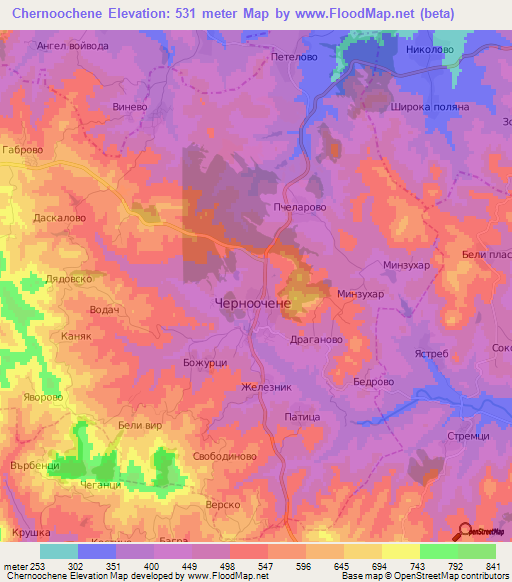 Chernoochene,Bulgaria Elevation Map